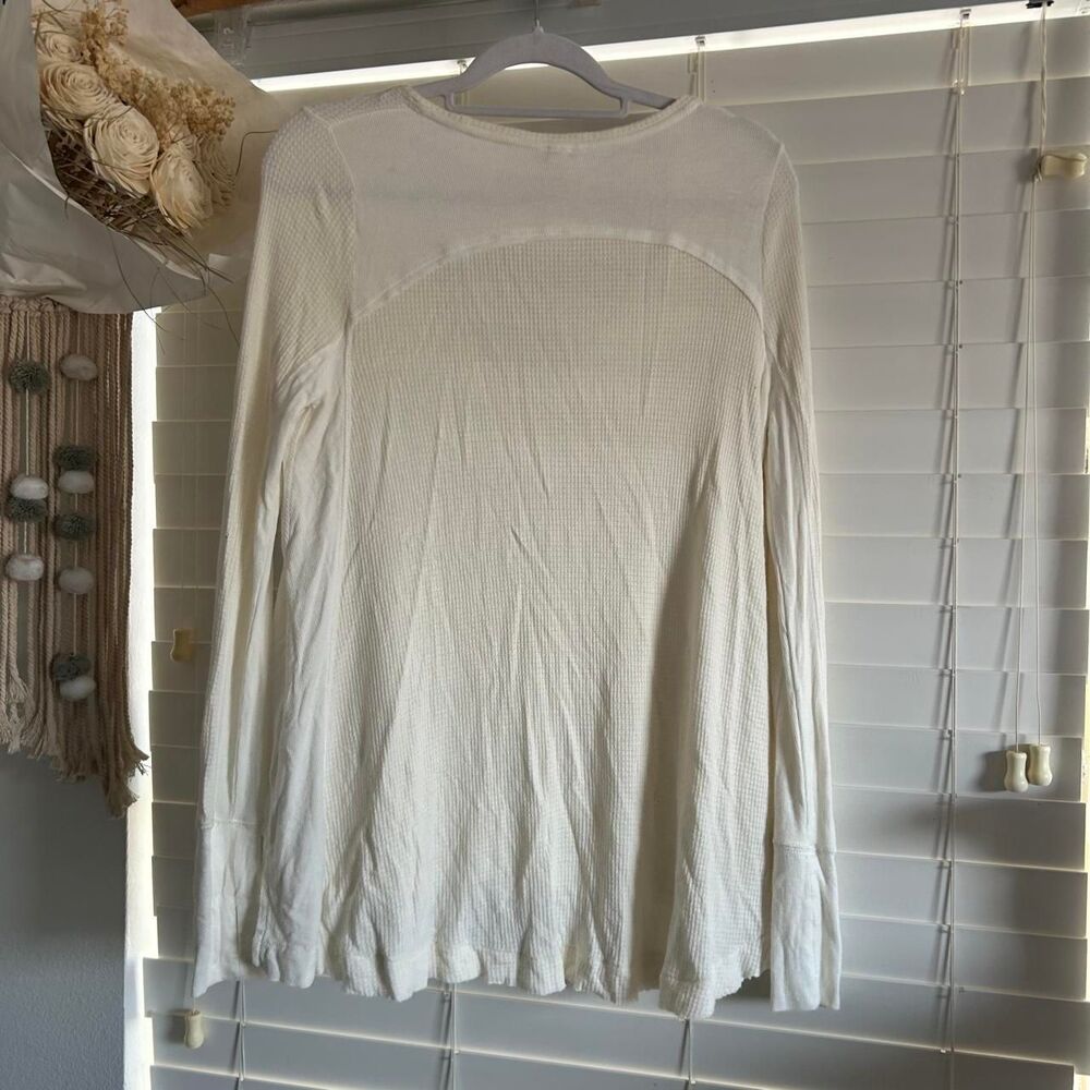 Free People Malibu Thermal Ivory Waffle Knit Top Size S layering boho - Picture 2 of 6